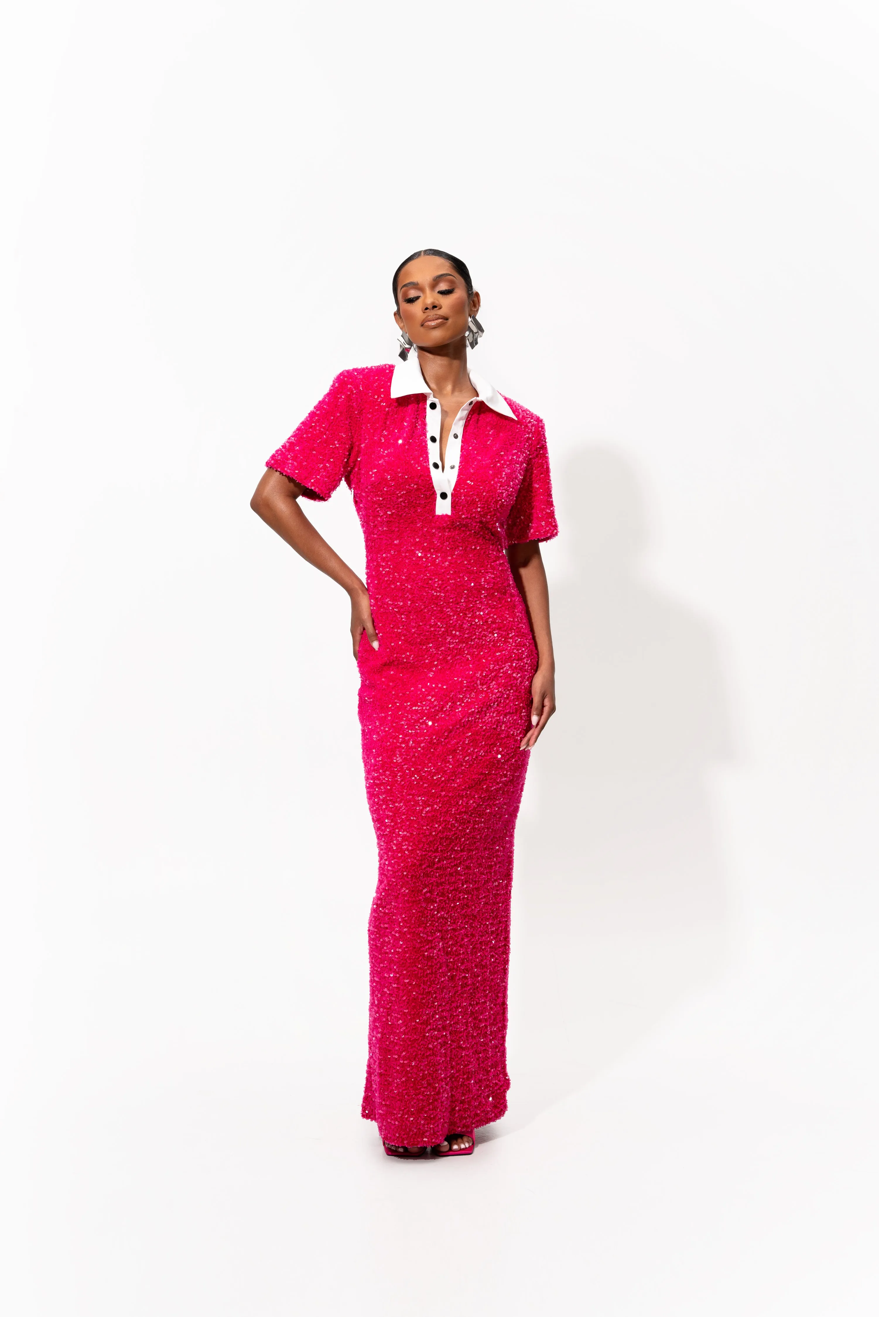 DAYA Sequin Maxi Dress in FUCHSIA