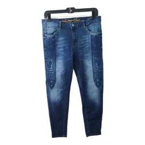 Desigual Blue Denim Floral Embroidered Vintage Jeans 32