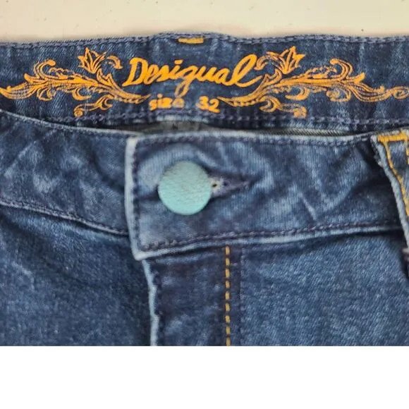 Desigual Blue Denim Floral Embroidered Vintage Jeans 32
