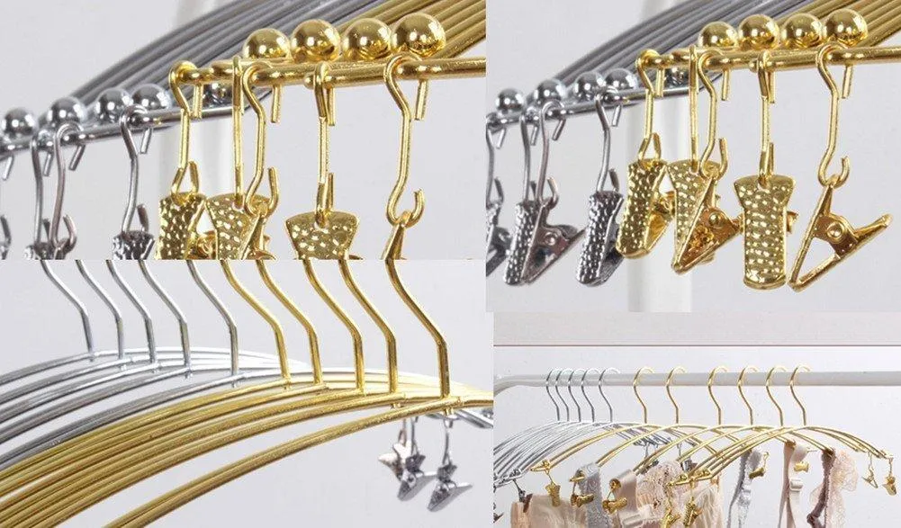 DEWEL 5Pcs Stainless Steel Women Clothes Bra Shorts Underwear Drying Rack Hanger (Gold)