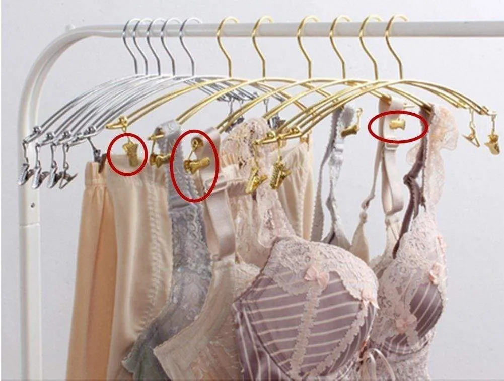 DEWEL 5Pcs Stainless Steel Women Clothes Bra Shorts Underwear Drying Rack Hanger (Gold)