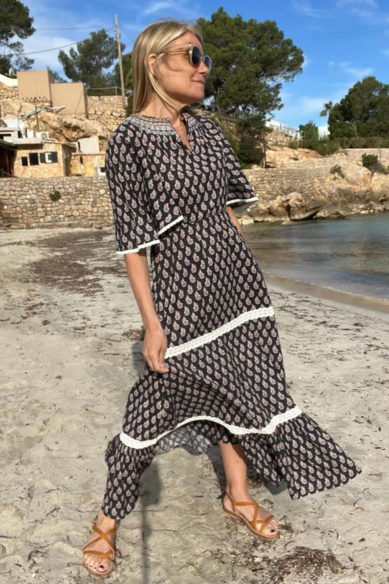 Drew Woodblock Print Dress - Midnight/Multi