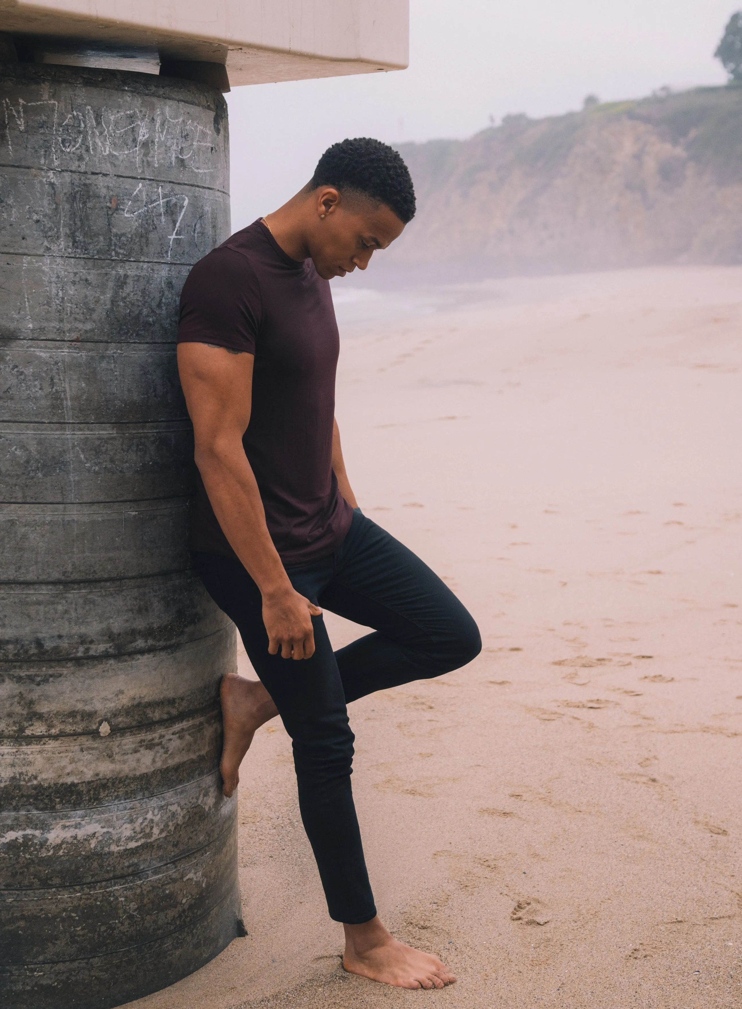 Drop Cut T Shirt - Deep Maroon