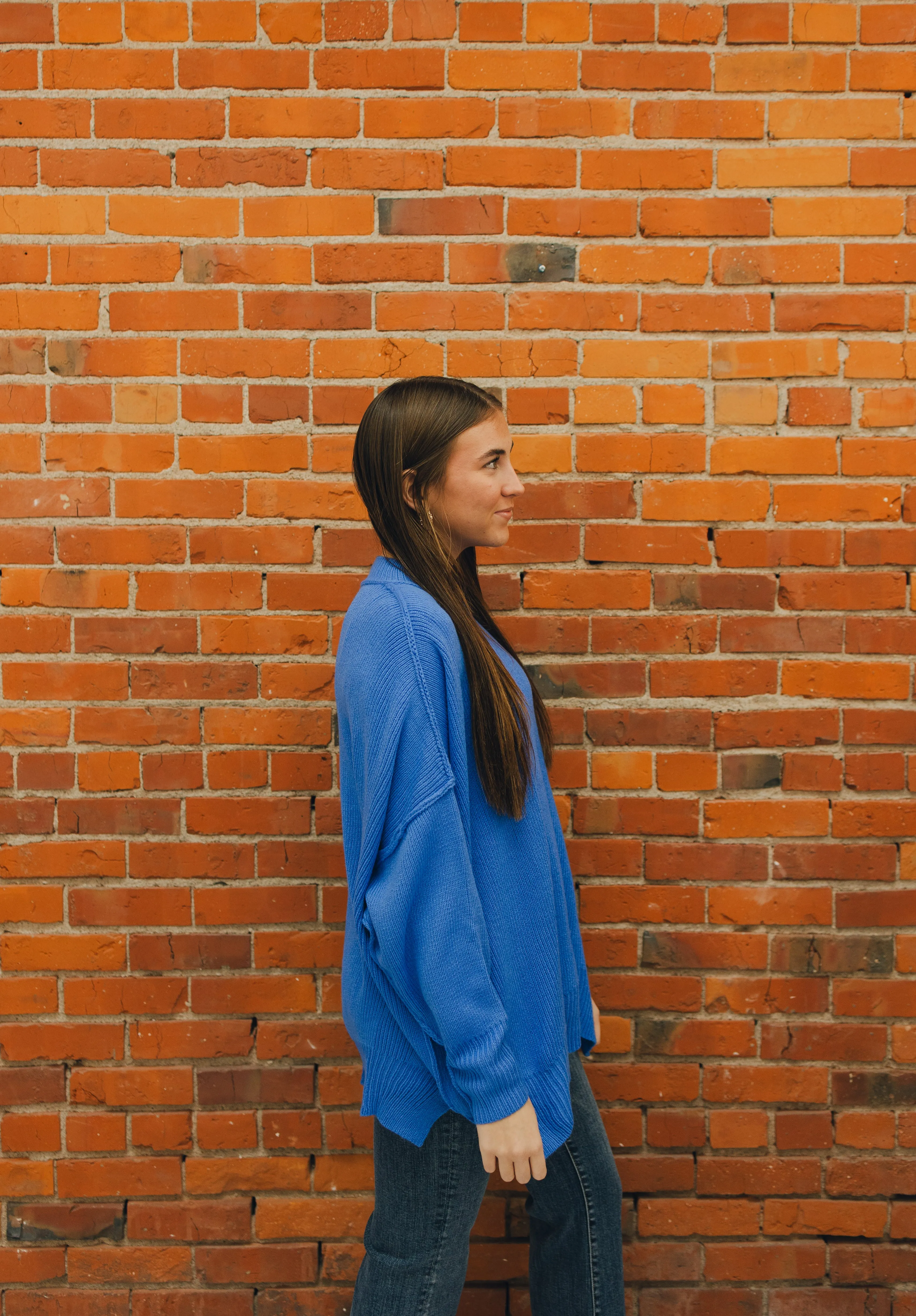 Drop Shoulder Oversized Sweater - Blue