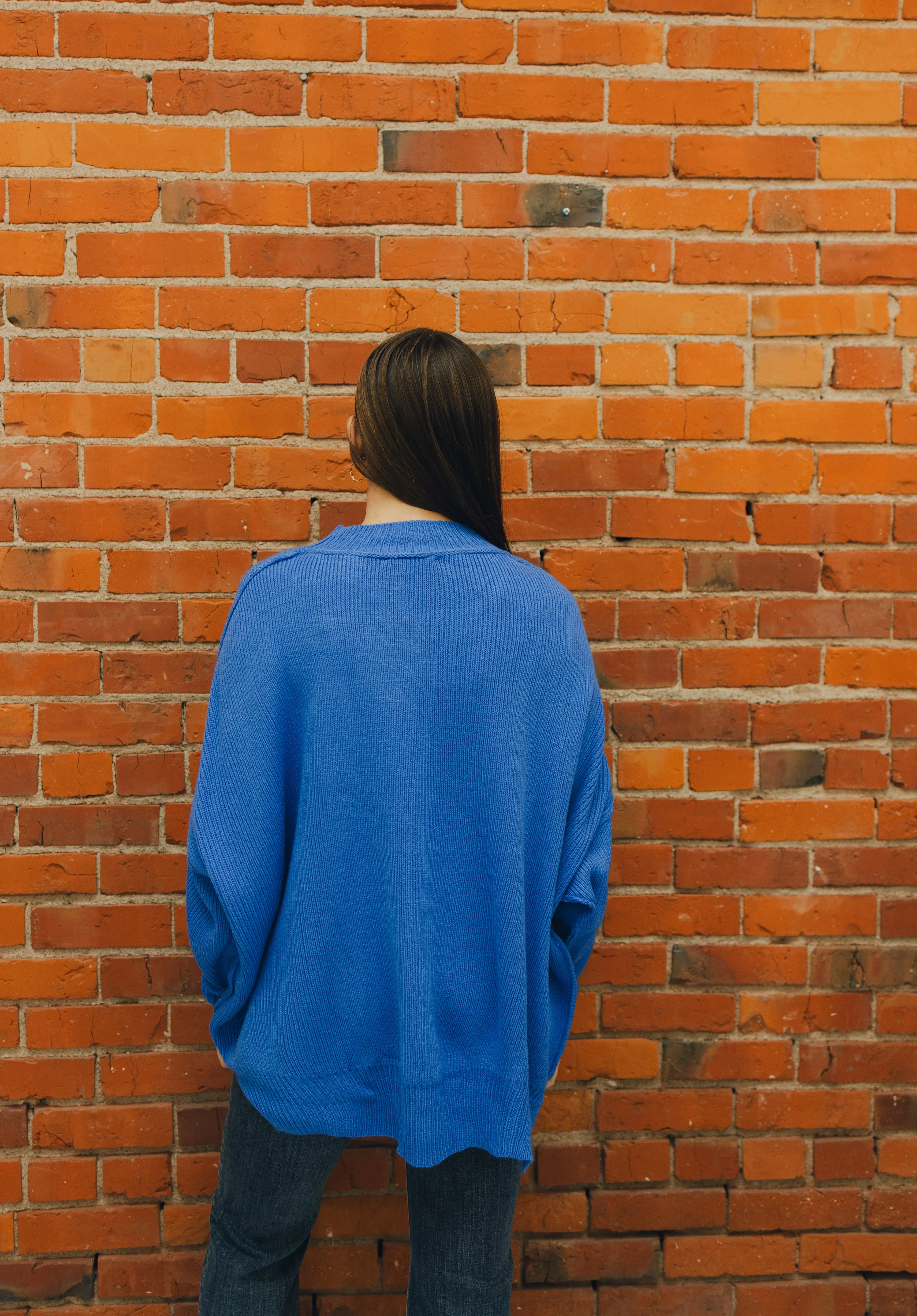 Drop Shoulder Oversized Sweater - Blue