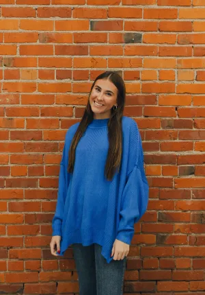 Drop Shoulder Oversized Sweater - Blue