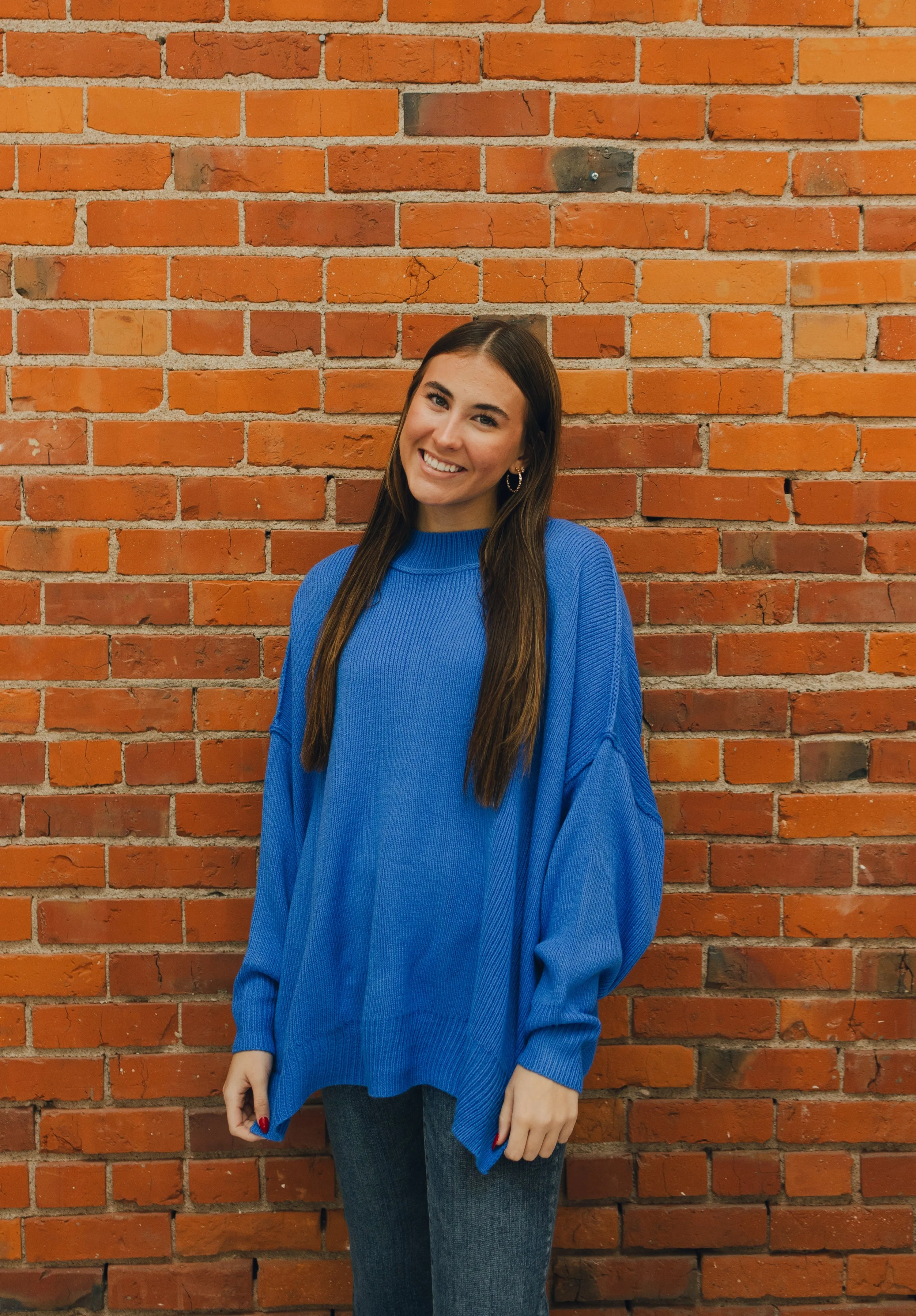 Drop Shoulder Oversized Sweater - Blue
