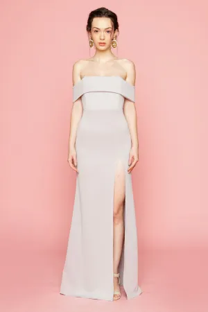 DULCE Off Shoulder Maxi Dress with High Slit (Dove Gray)
