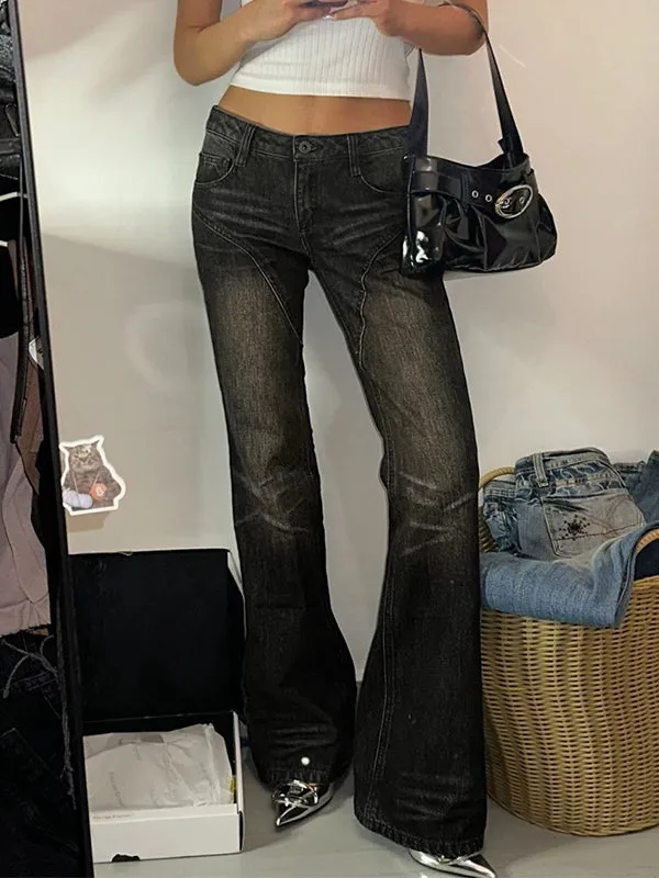Dunkle Vintage Schlaghose mit Tiefem Bund und Einsätzen
