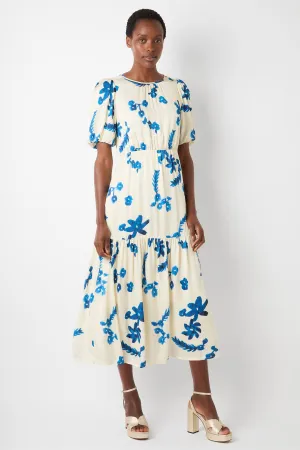 Esme Scattered Floral Dress - Ecru/Blue