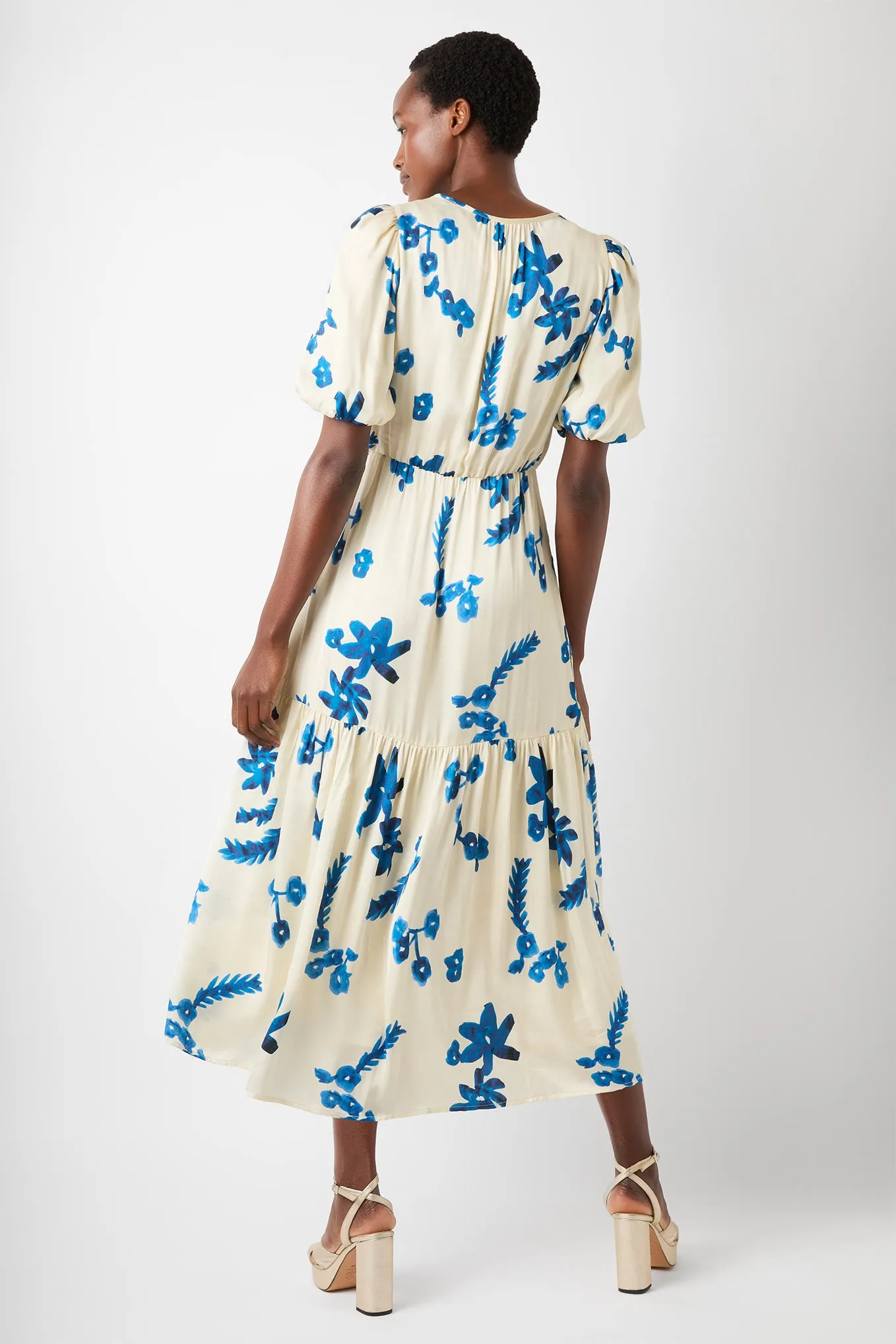 Esme Scattered Floral Dress - Ecru/Blue
