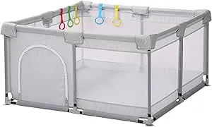 Extra Large Baby Playpen | Ball Pool | Breathable Mesh Fabric | 1.5m Square | Soft Grey