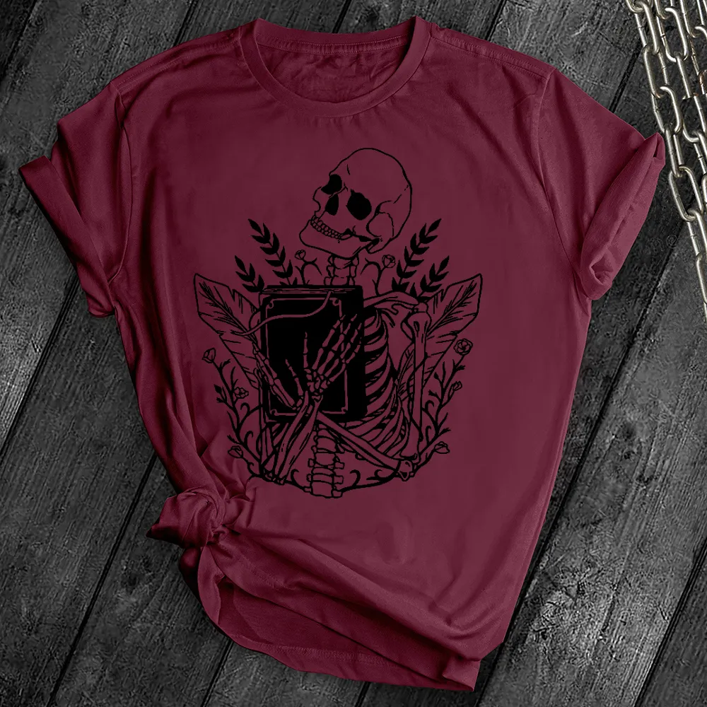 Floral Skeleton With Book Tee