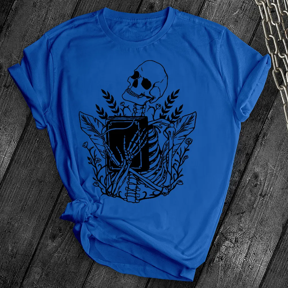 Floral Skeleton With Book Tee