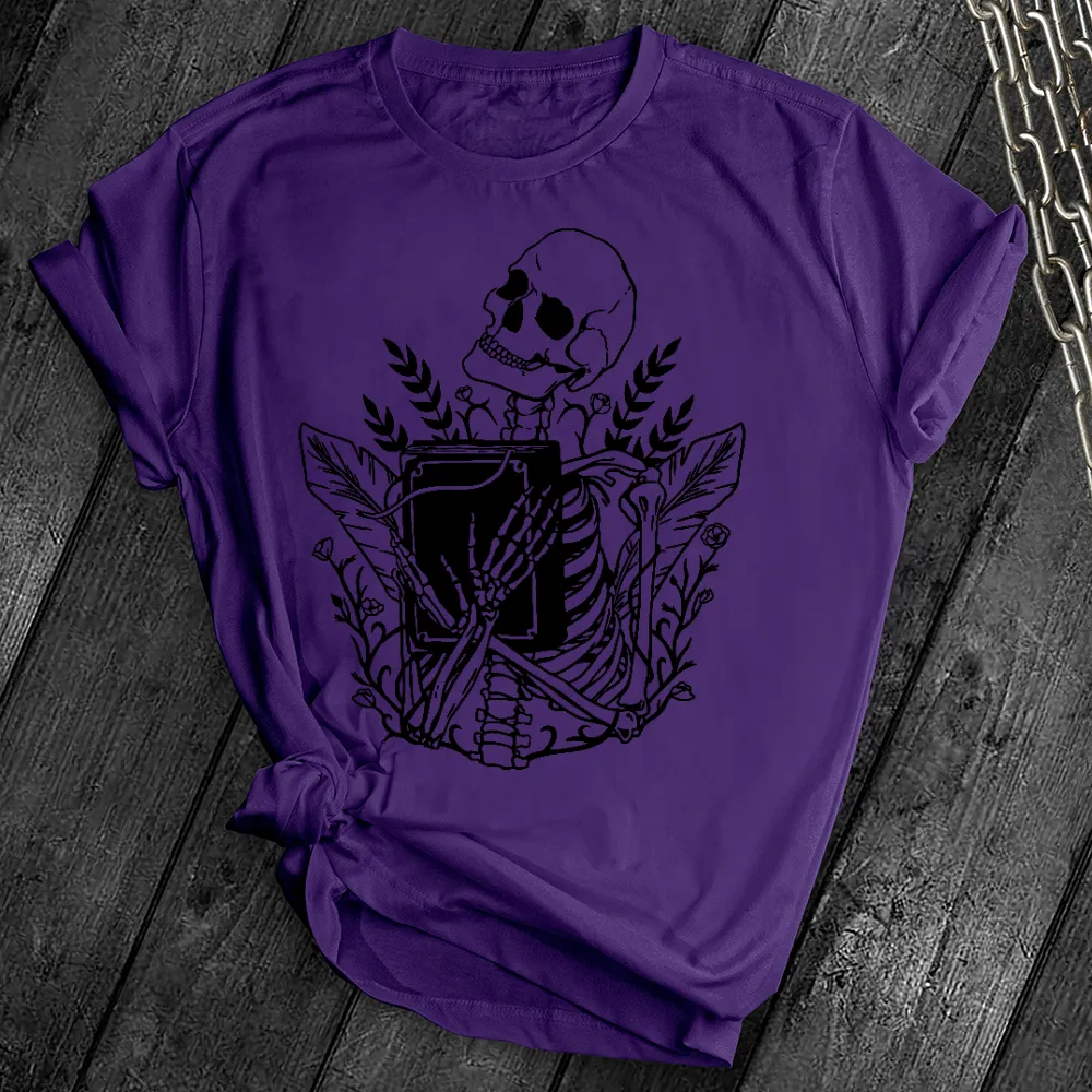 Floral Skeleton With Book Tee