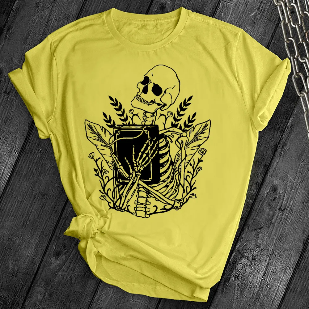 Floral Skeleton With Book Tee