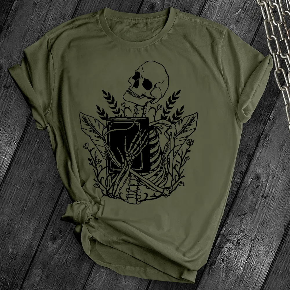 Floral Skeleton With Book Tee