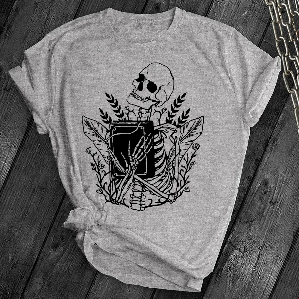 Floral Skeleton With Book Tee