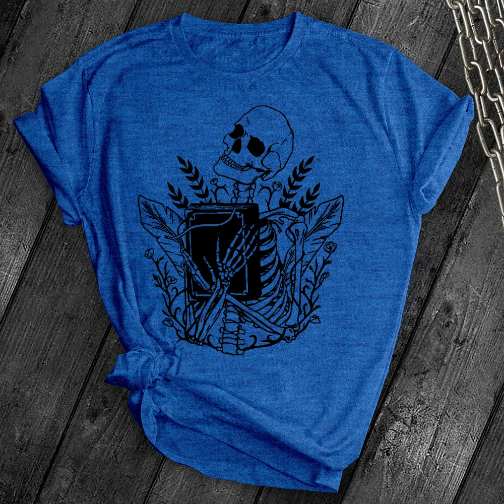 Floral Skeleton With Book Tee