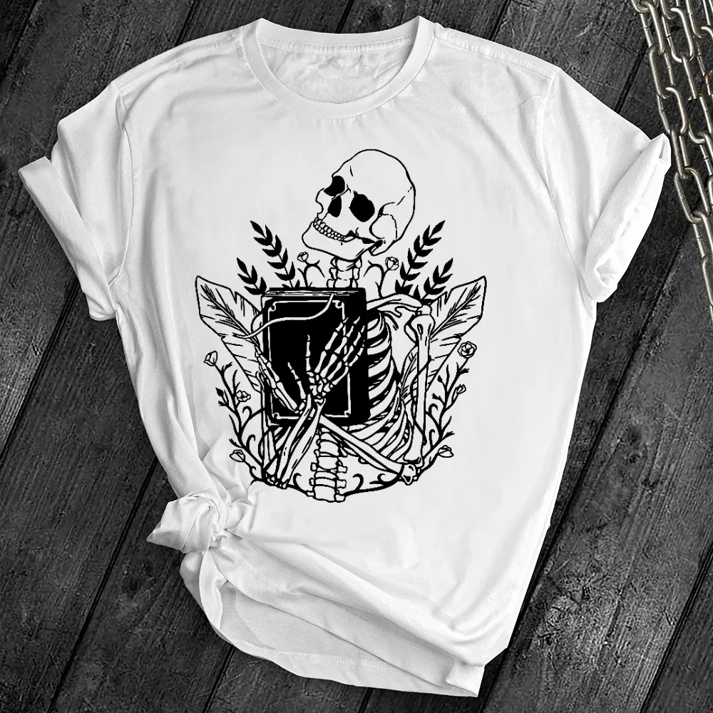 Floral Skeleton With Book Tee