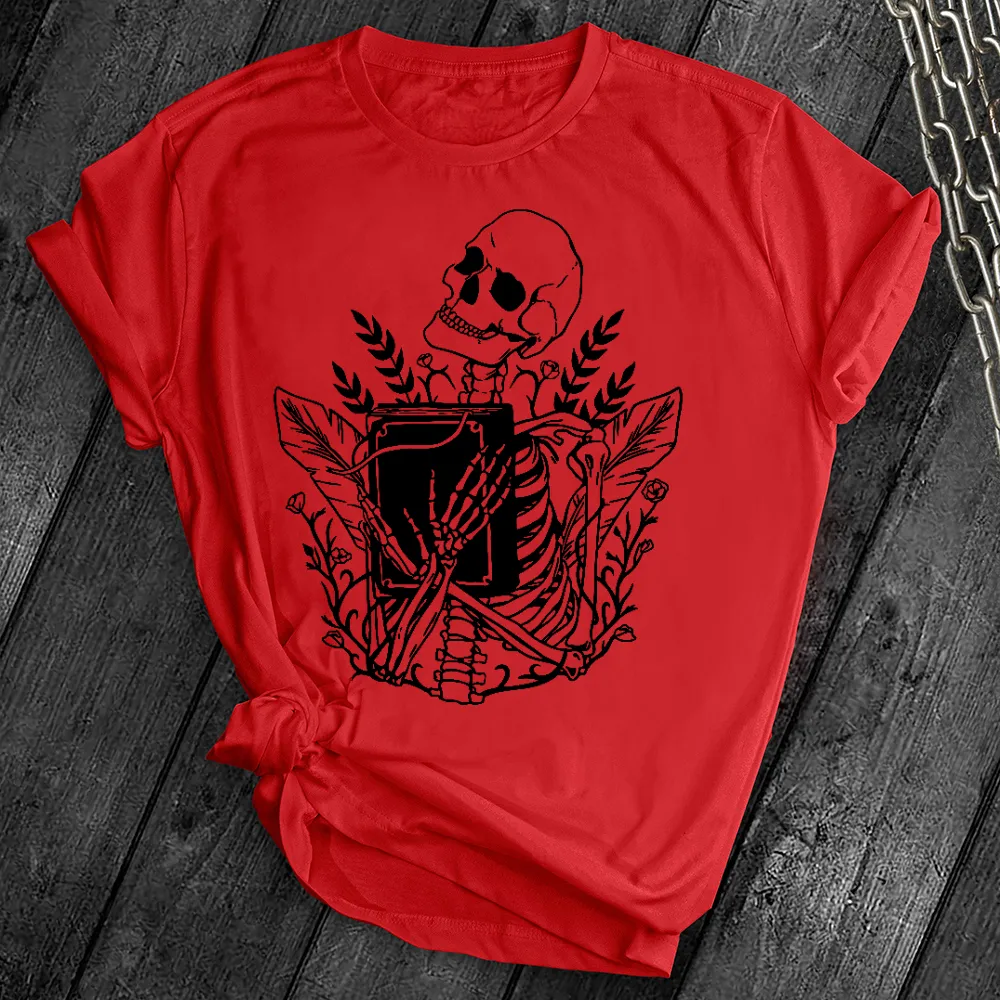 Floral Skeleton With Book Tee