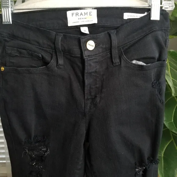Frame Le skinny de Jeanne black distressed denim jeans size 25