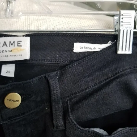 Frame Le skinny de Jeanne black distressed denim jeans size 25
