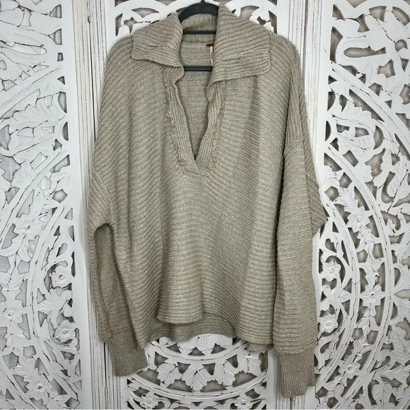 Free People Cream Colored Oversized Ribbed Sweater