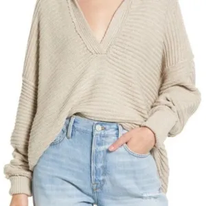 Free People Cream Colored Oversized Ribbed Sweater