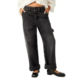 Free People Major Leagues Mid Rise Cuffed Black Jeans Size 26 (MSRP $128)