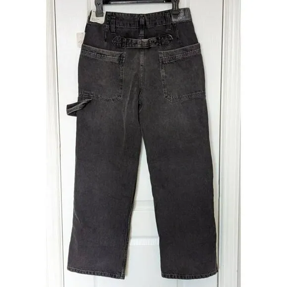 Free People Major Leagues Mid Rise Cuffed Black Jeans Size 26 (MSRP $128)