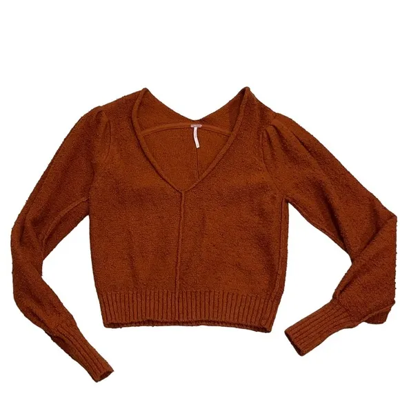 Free People Orange Reverie V Neck Sweater
