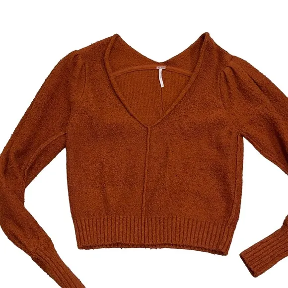 Free People Orange Reverie V Neck Sweater