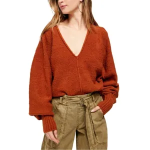 Free People Orange Reverie V Neck Sweater