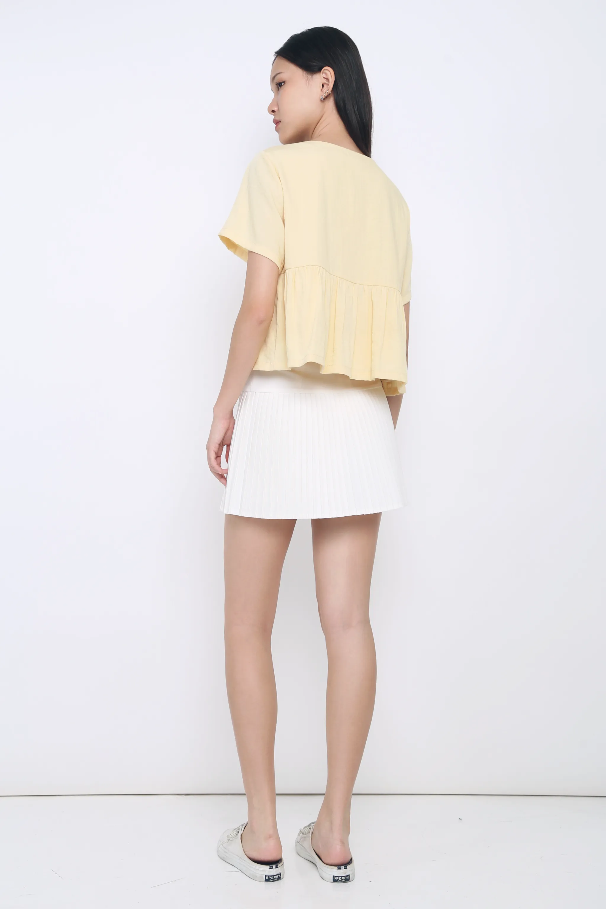 Frida Dropwaist Pleated Skorts White