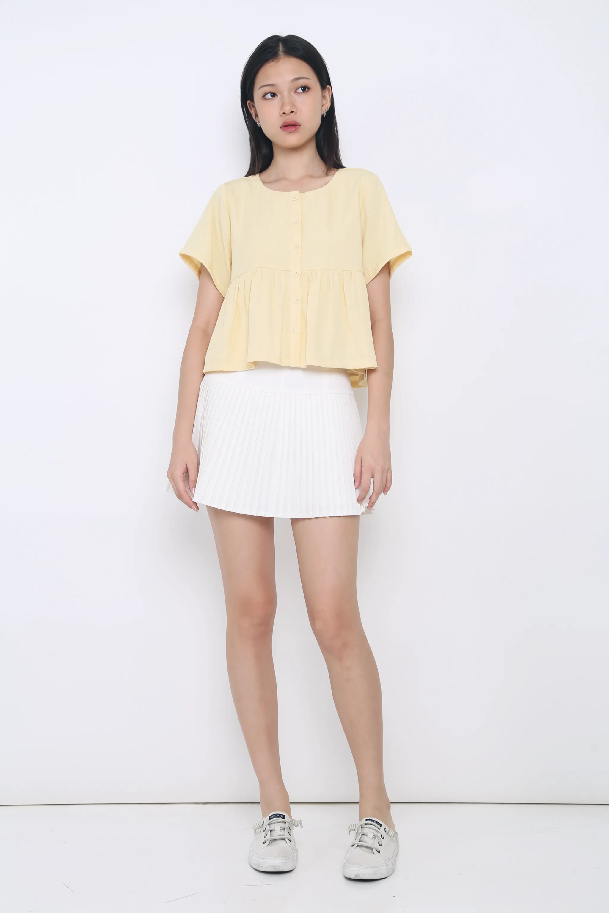 Frida Dropwaist Pleated Skorts White