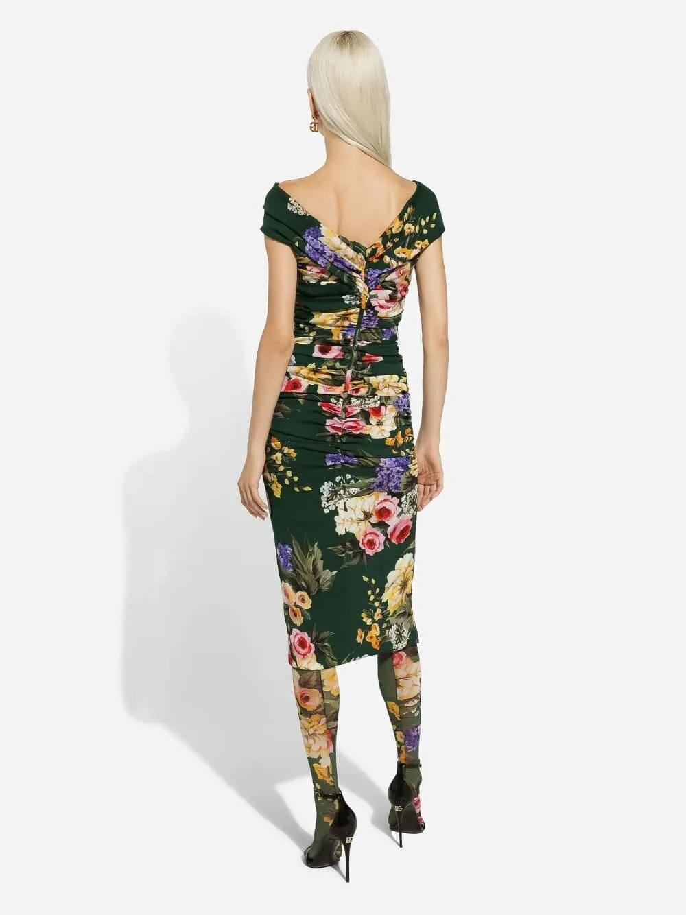 Garden Print Draped Sheath Dress