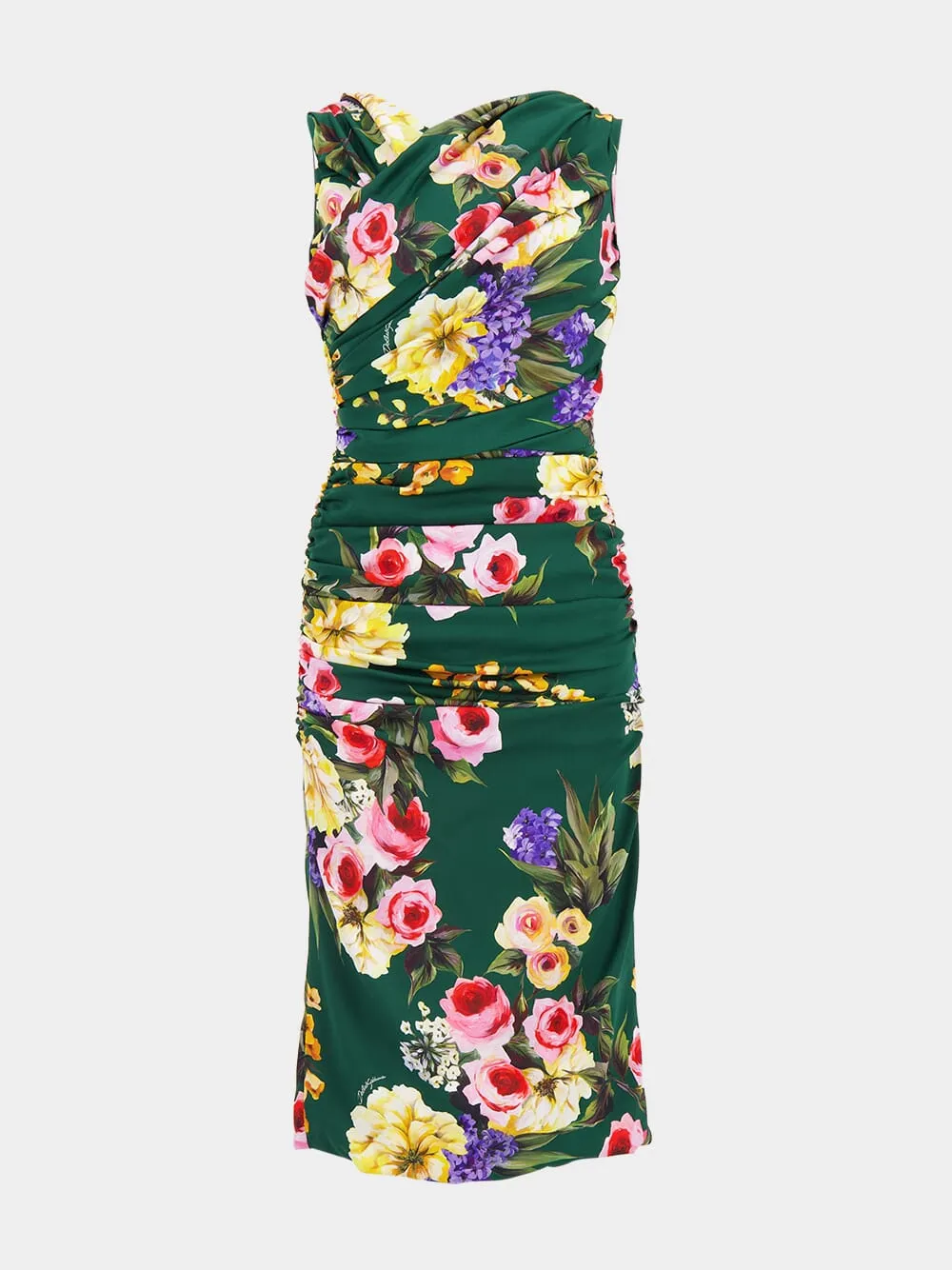 Garden Print Draped Sheath Dress