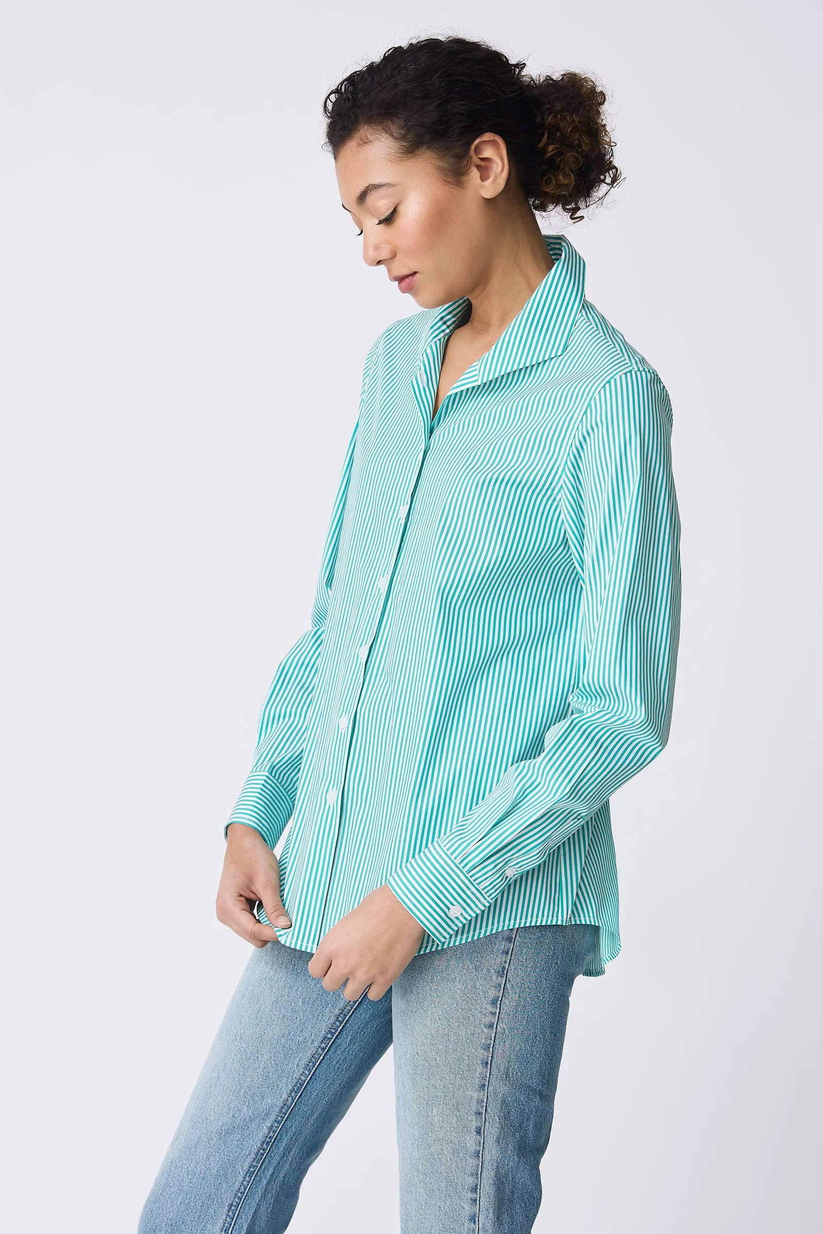 Ginna Box Pleat Shirt - Miami Stripe Green