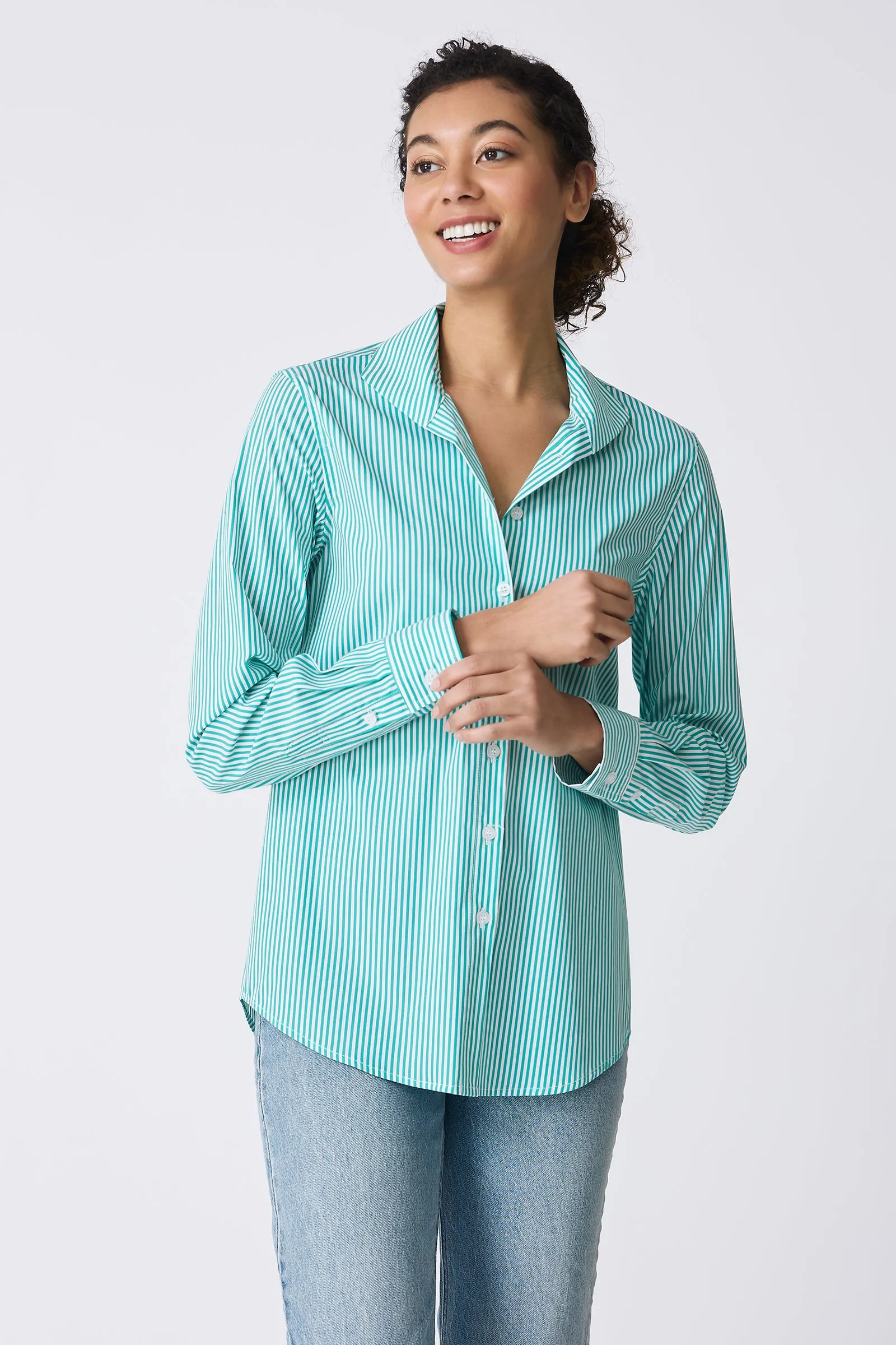 Ginna Box Pleat Shirt - Miami Stripe Green