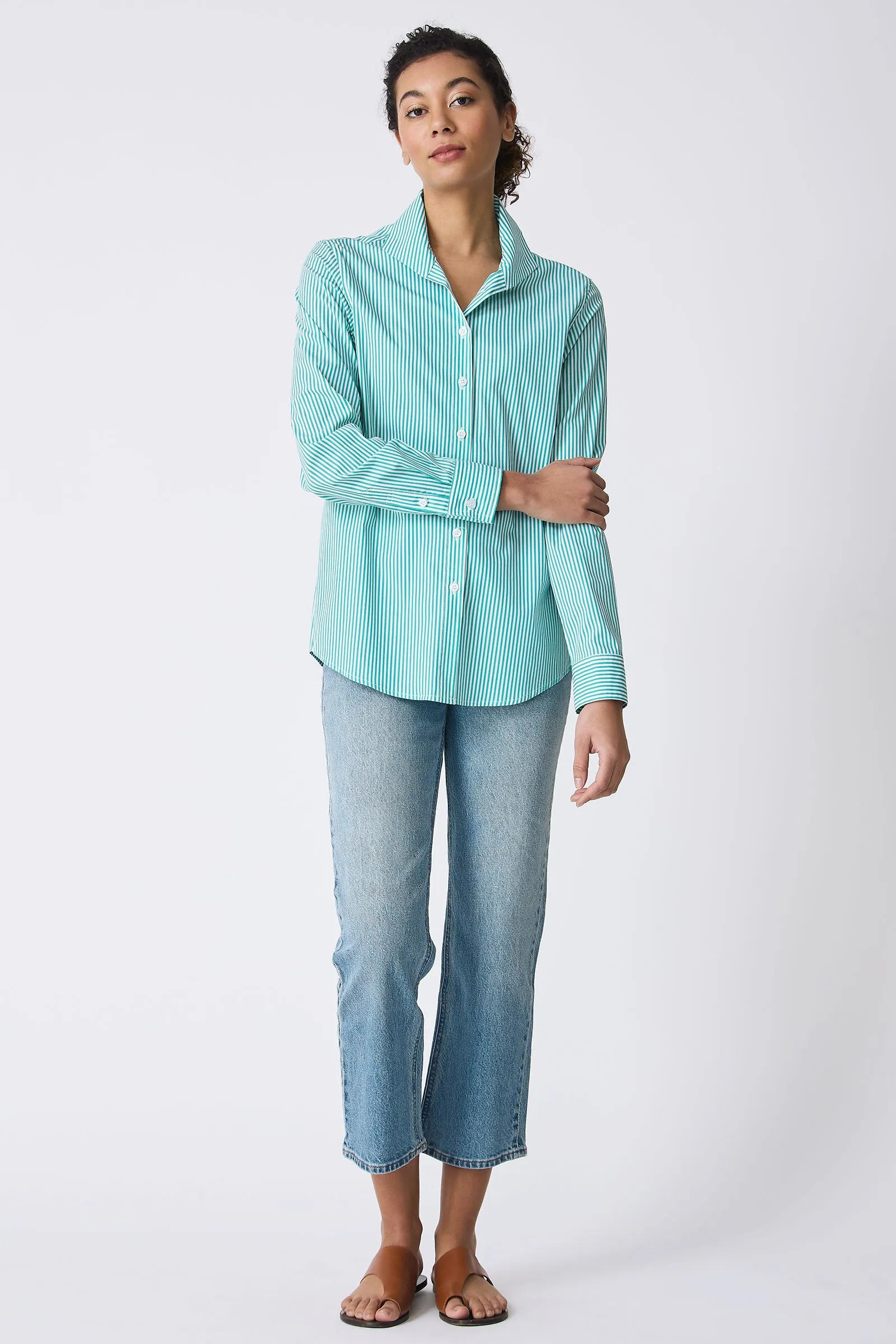 Ginna Box Pleat Shirt - Miami Stripe Green