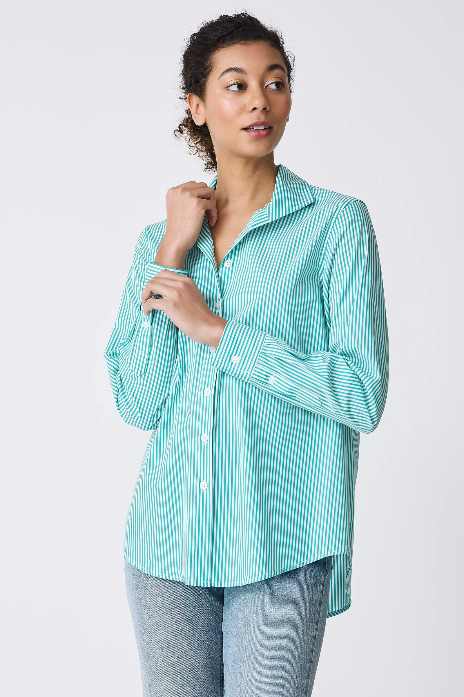 Ginna Box Pleat Shirt - Miami Stripe Green