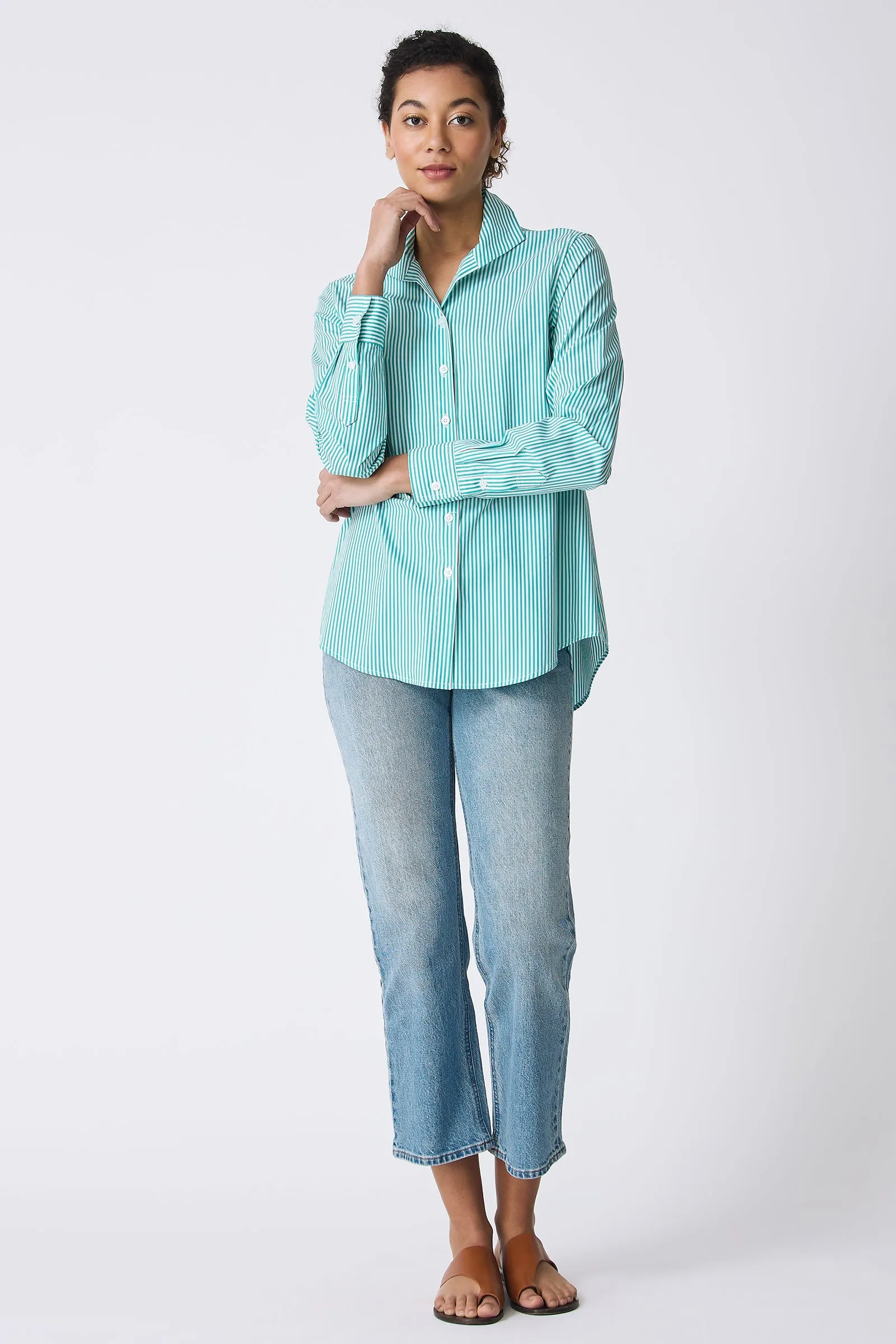Ginna Box Pleat Shirt - Miami Stripe Green