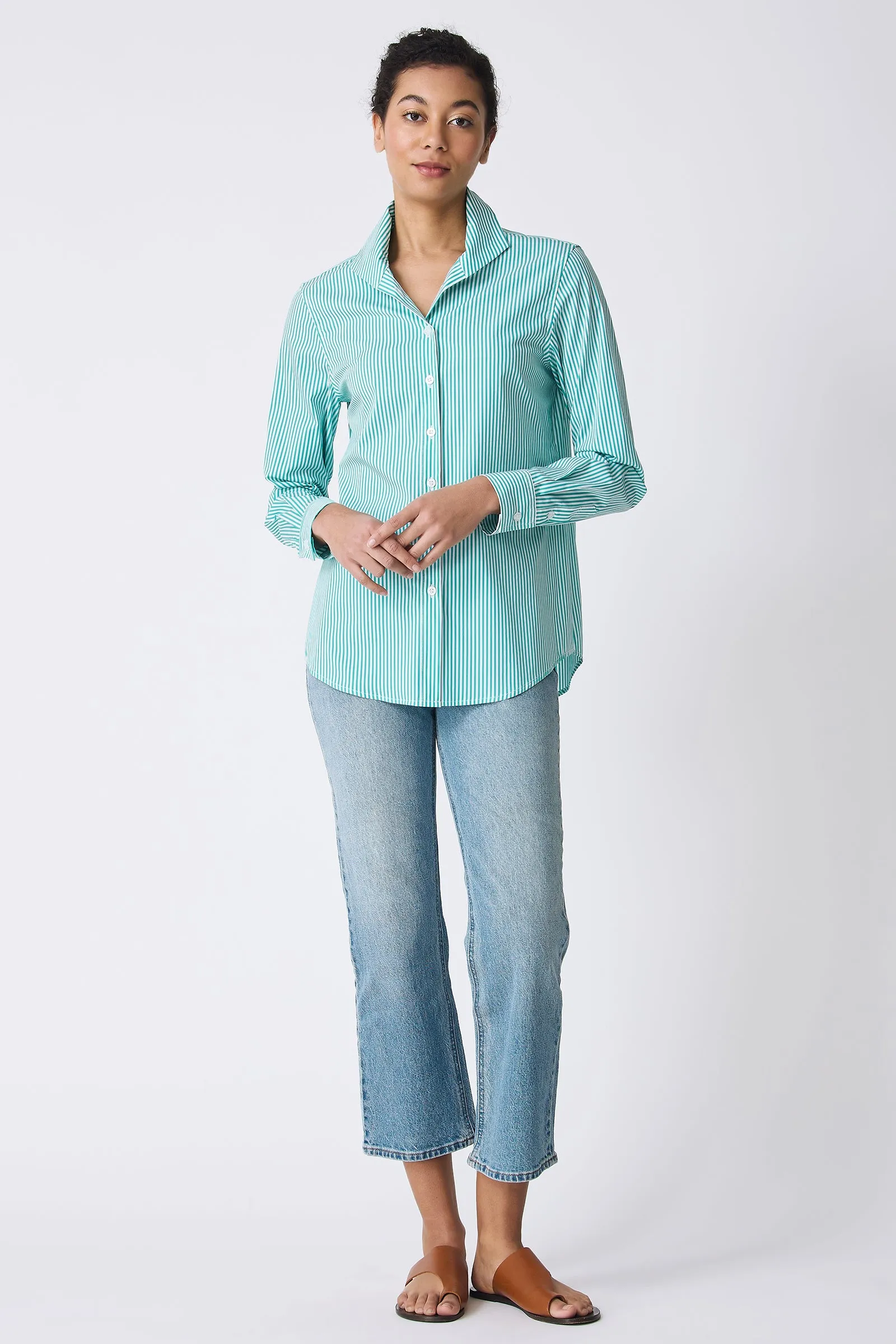 Ginna Box Pleat Shirt - Miami Stripe Green