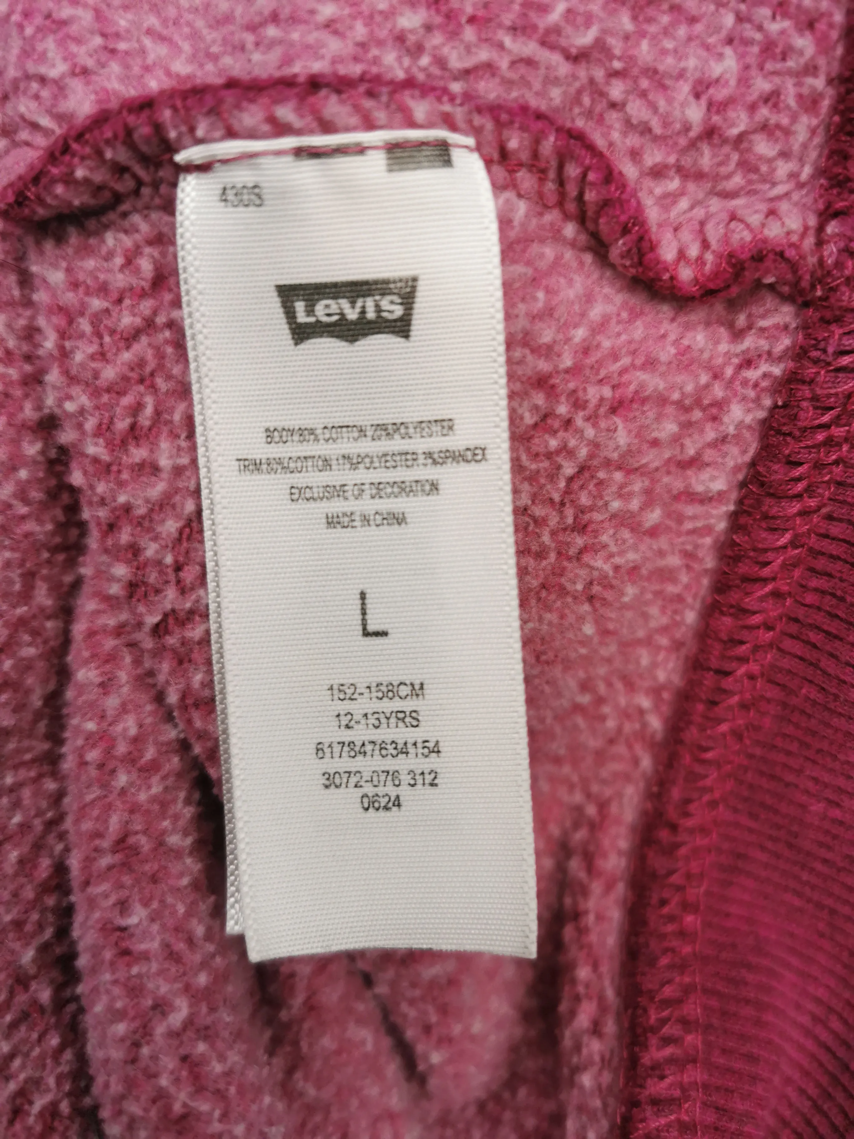 GIRL SIZE LARGE (12/13 YEARS) LEVI's, Zippered Hoodie VGUC B29