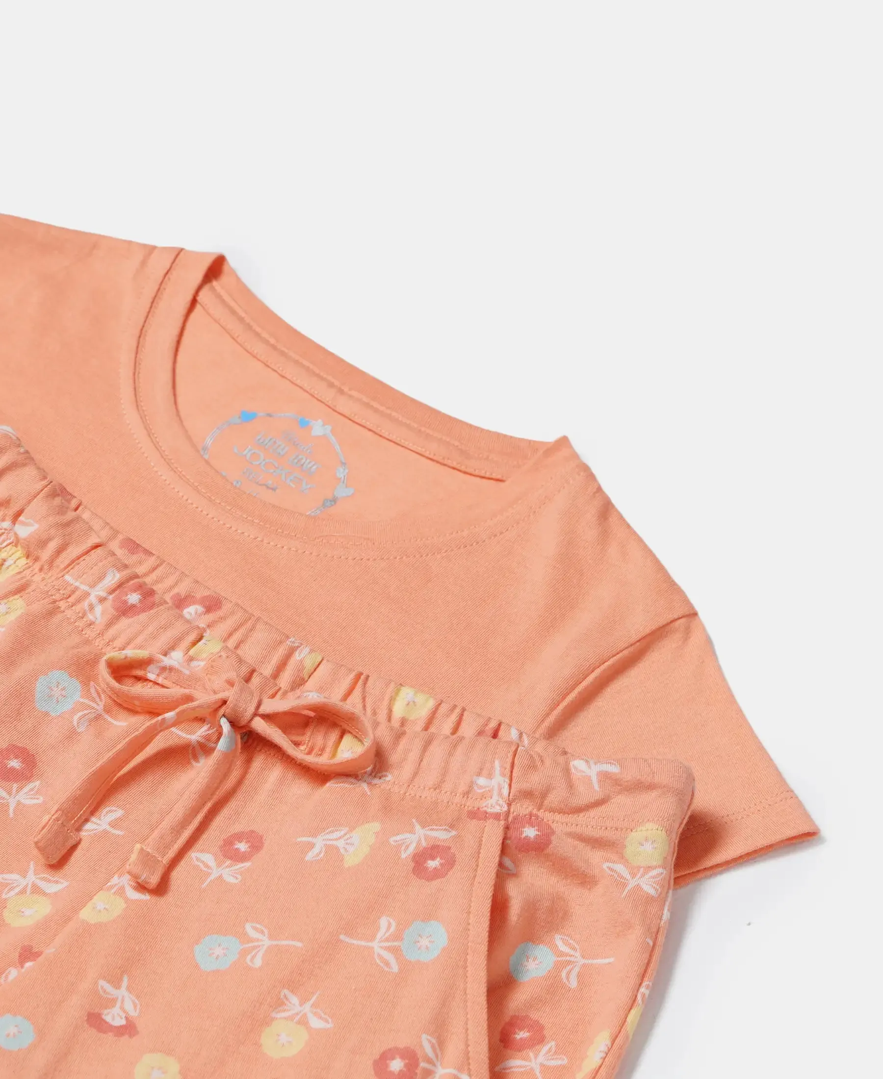 Girl's Super Combed Cotton Short Sleeve T-Shirt and Printed Shorts Set - Coral Reef