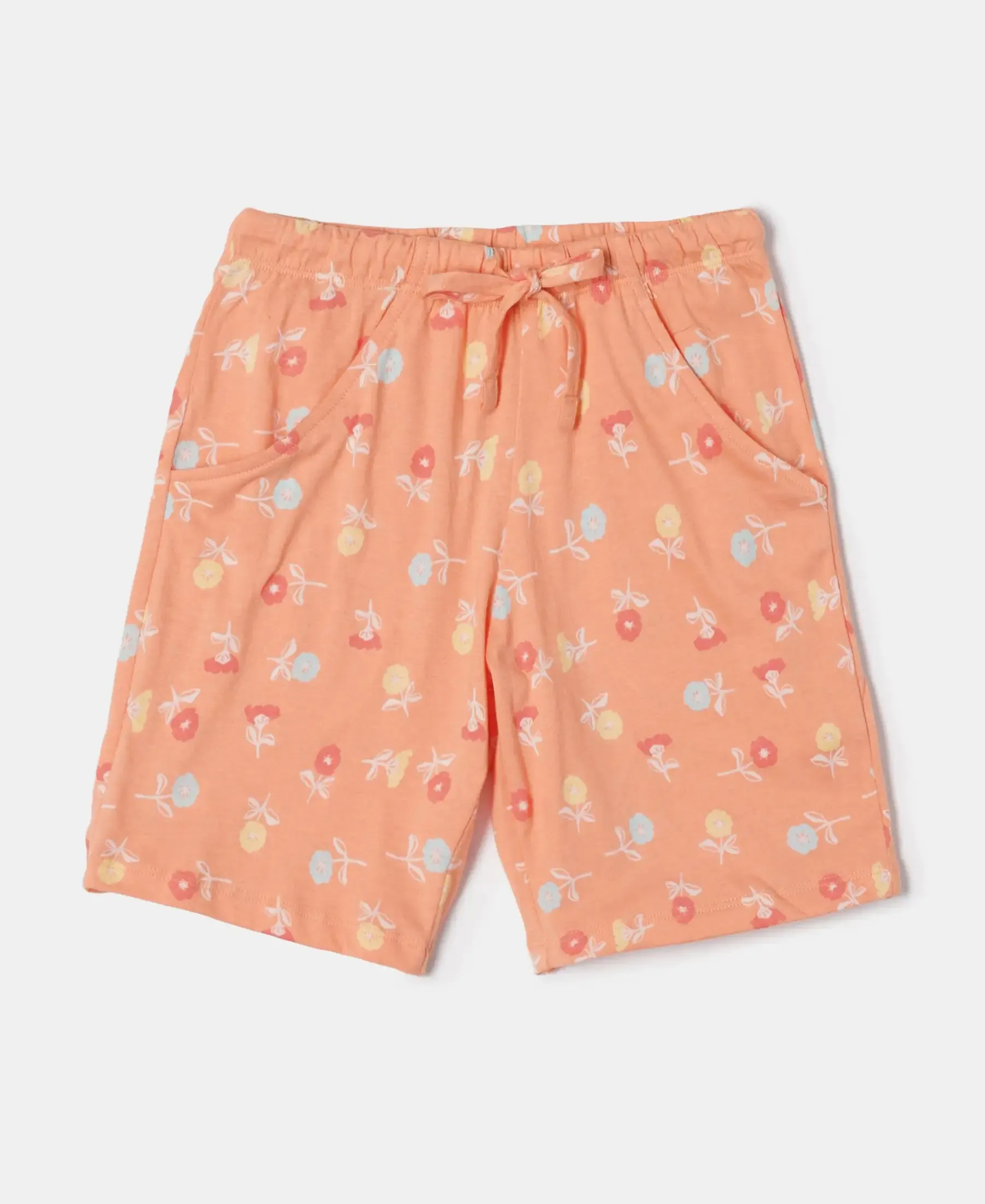 Girl's Super Combed Cotton Short Sleeve T-Shirt and Printed Shorts Set - Coral Reef