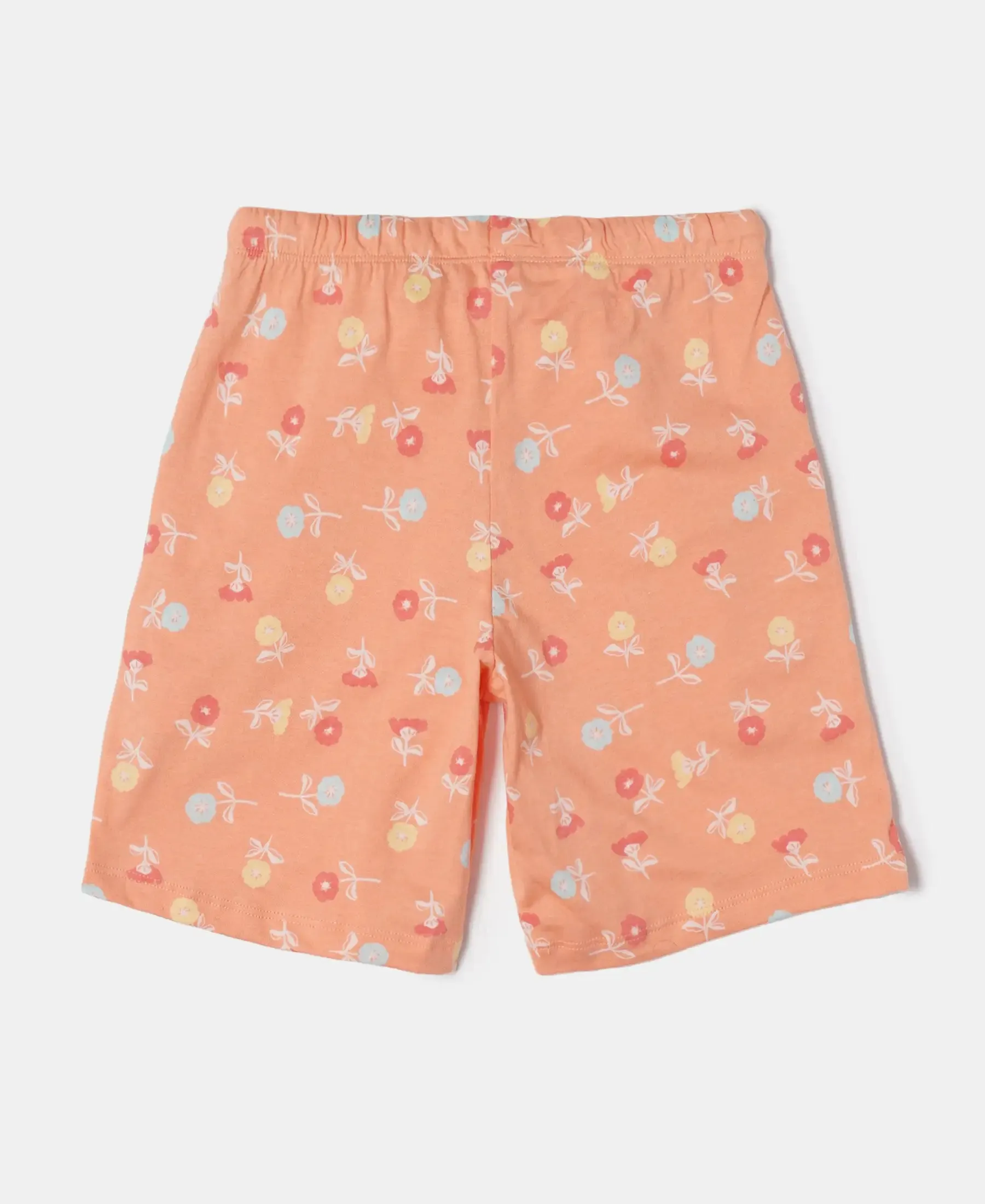 Girl's Super Combed Cotton Short Sleeve T-Shirt and Printed Shorts Set - Coral Reef