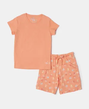Girl's Super Combed Cotton Short Sleeve T-Shirt and Printed Shorts Set - Coral Reef