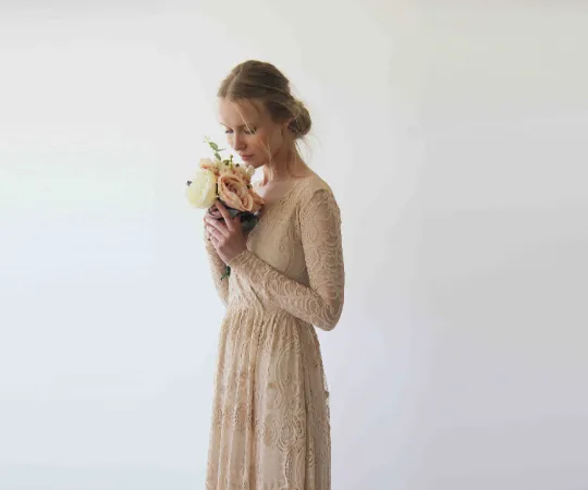 Golden  Lace Bohemian Dress #1233